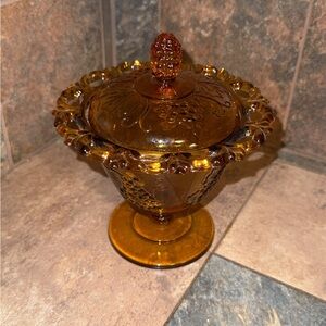 Amber Glass Lidded Candy Dish